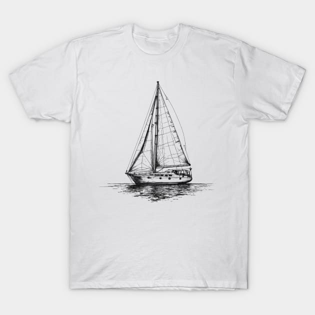 Nautical Captain: Sailboat Line Art Yacht T-Shirt by CoffeeBrainNW